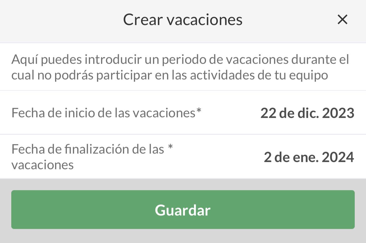 Crear vacaciones desde el calendario en la app Crear vacaciones desde el calendario en la app